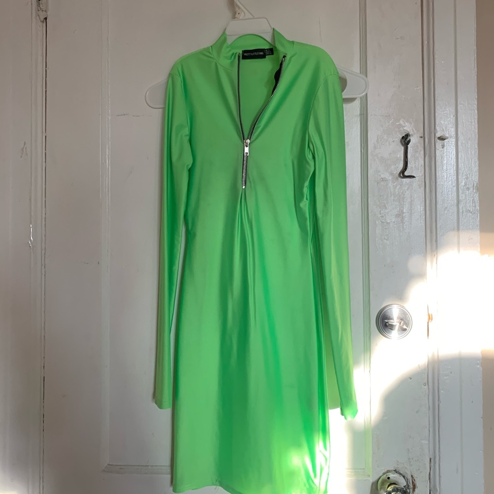 Neon Green Zip Up Dress
